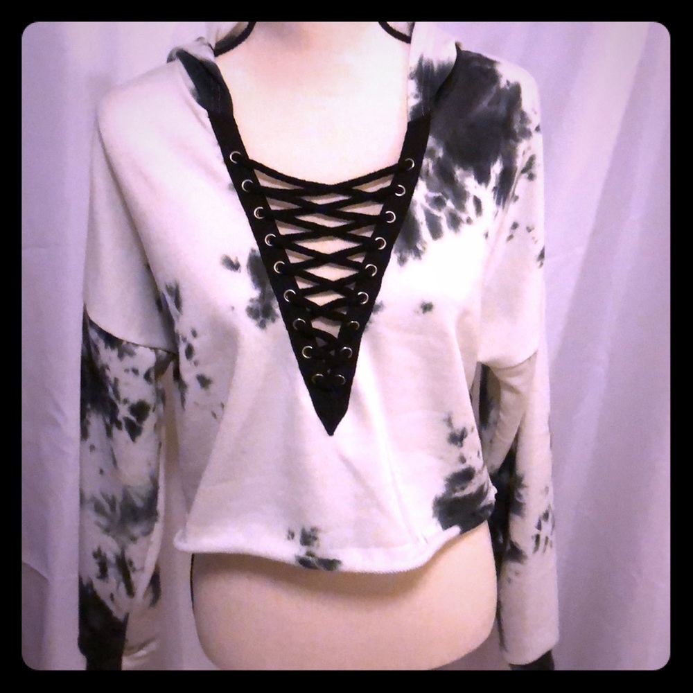 Crop top jacket with hood tie dye